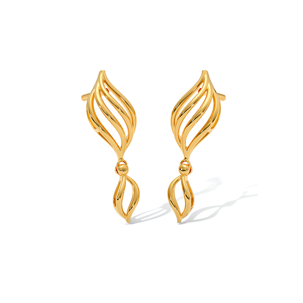 Linear Wave 22KT Gold Drop Earrings — Rose Gold