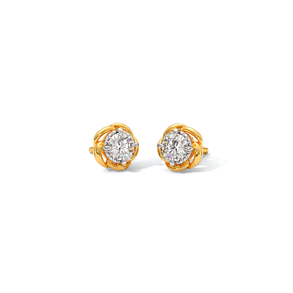 Floral Solitaire Stud Earrings — Rose Gold