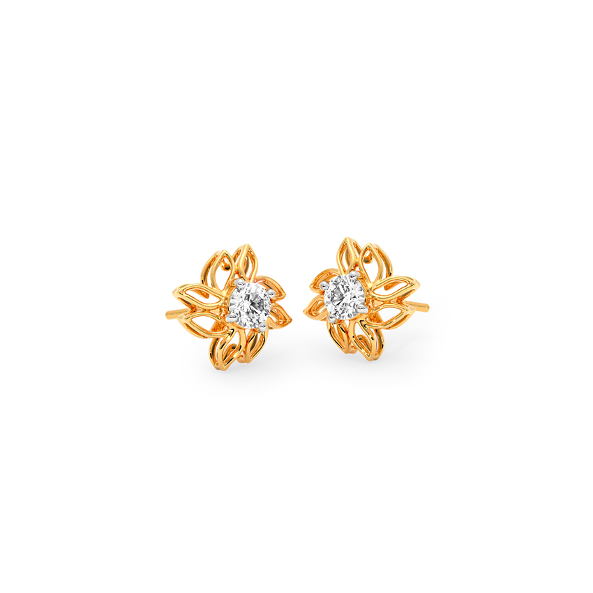 Petal Radiance Solitaire Stud Earrings — Rose Gold