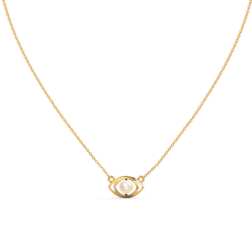 Lattice Evil Eye Pearl Necklace — Rose Gold / 16 in